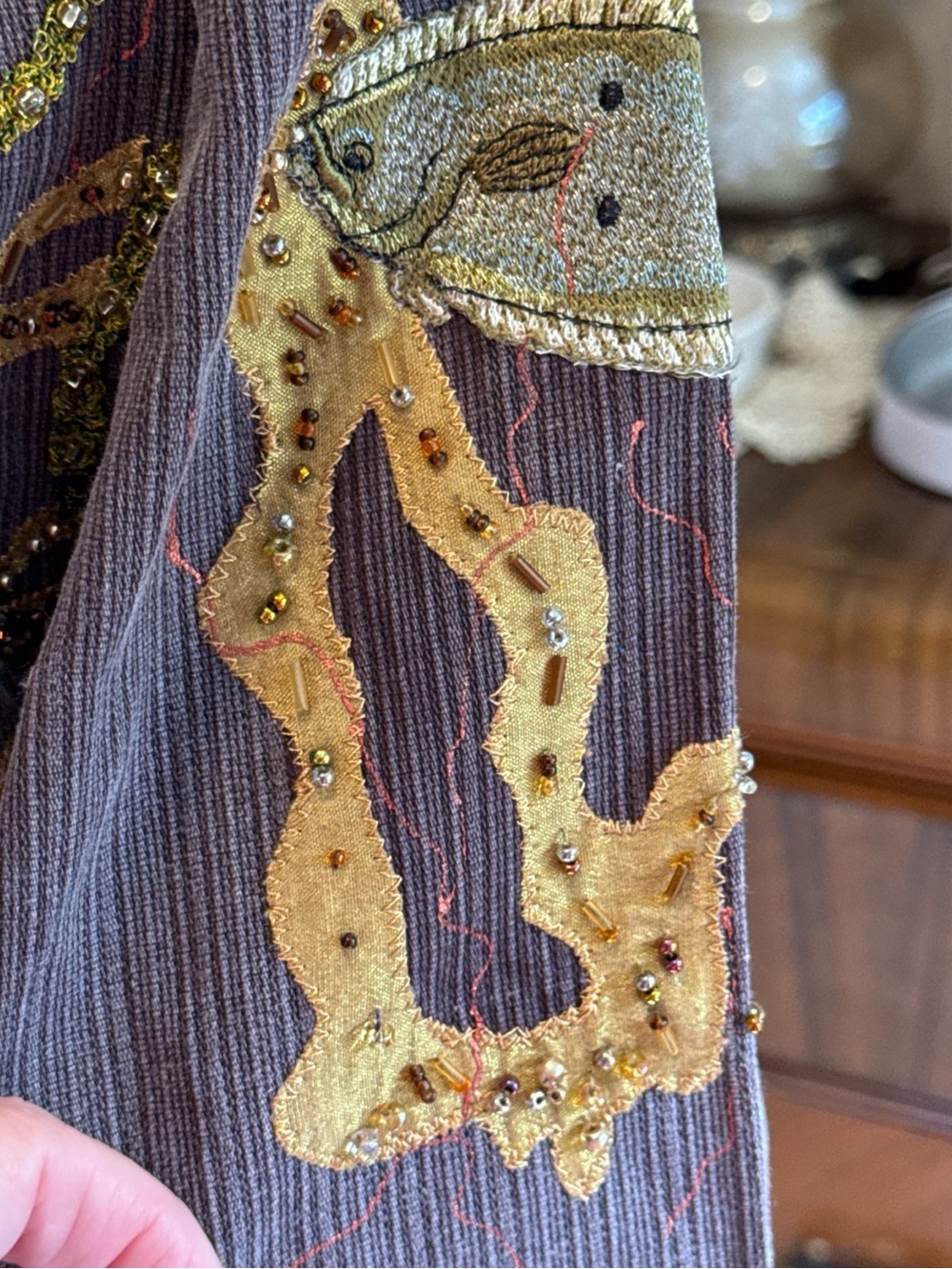 St. John's Bay Brown Jacket with Embroidered Fish vintage embellished pretty - Picture 6 of 12
